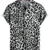 Chemise à manches courtes avec impression léopard blanche pour hommes