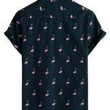 Chemise Casual en Coton Style Hawaïen à Manches Courtes avec Boutons Flamant Tropical pour Hommes