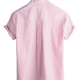 Chemise en Coton pour Homme avec Col Haut en Couleur Unie et Manches Courtes à Rayures Verticales Classiques