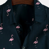 Chemise Casual en Coton Style Hawaïen à Manches Courtes avec Boutons Flamant Tropical pour Hommes