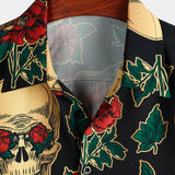 Chemise à Manches Courtes en Coton avec Motif Crâne et Rose pour Hommes