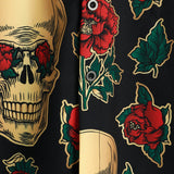 Chemise à Manches Courtes en Coton avec Motif Crâne et Rose pour Hommes