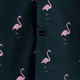 Chemise Casual en Coton Style Hawaïen à Manches Courtes avec Boutons Flamant Tropical pour Hommes