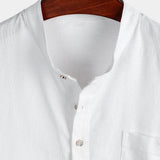 Chemise en Coton pour Homme de Couleur Unie avec Col Haut et Demi-Bouton, avec Poche à l'Avant