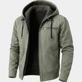 Gaston | Veste de travail bleue à capuche col velours