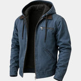 Gaston | Veste de travail bleue à capuche col velours