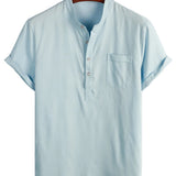 Chemise en Coton pour Homme de Couleur Unie avec Col Haut et Fermeture Moyenne, avec Poche à l'Avant