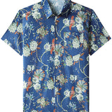 Chemise en Coton pour Homme à Manches Courtes avec Motif Floral, Respirante et Fraîche