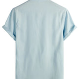 Chemise en Coton pour Homme de Couleur Unie avec Col Haut et Demi-Bouton, avec Poche à l'Avant