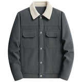 Veste pour homme en velours avec col en sherpa et pressions - Gris foncé