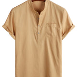 Chemise en Coton pour Homme de Couleur Unie avec Col Haut et Fermeture Moyenne, avec Poche à l'Avant