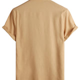 Chemise en Coton pour Homme de Couleur Unie avec Col Haut et Demi-Bouton, avec Poche à l'Avant