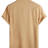 Chemise en Coton pour Homme de Couleur Unie avec Col Haut et Fermeture Moyenne, avec Poche à l'Avant