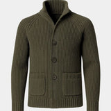 Georges | Gilet boutonné côtelé bleu marine col montant