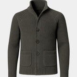 Georges | Gilet boutonné côtelé bleu marine col montant