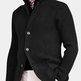 Georges | Gilet boutonné côtelé bleu marine col montant