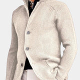 Georges | Gilet boutonné côtelé bleu marine col montant
