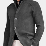 Georges | Gilet boutonné côtelé bleu marine col montant