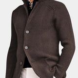Georges | Gilet boutonné côtelé bleu marine col montant