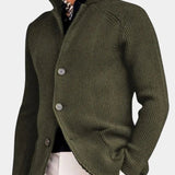 Georges | Gilet boutonné côtelé bleu marine col montant