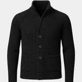 Georges | Gilet boutonné côtelé bleu marine col montant