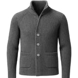 Georges | Gilet boutonné côtelé bleu marine col montant