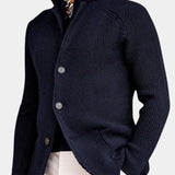 Georges | Gilet boutonné côtelé bleu marine col montant