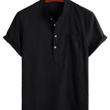 Chemise en Coton pour Homme de Couleur Unie avec Col Haut et Fermeture Moyenne, avec Poche à l'Avant