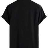 Chemise en Coton pour Homme de Couleur Unie avec Col Haut et Demi-Bouton, avec Poche à l'Avant