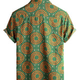 Chemise en Coton pour Homme au Style Rétro des Années 70 à Fleurs, Verte, pour l'Été, de Plage, Boho, à Manches Courtes