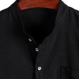 Chemise en Coton pour Homme de Couleur Unie avec Col Haut et Fermeture Moyenne, avec Poche à l'Avant