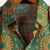 Chemise en Coton pour Homme au Style Rétro des Années 70 à Fleurs, Verte, pour l'Été, de Plage, Boho, à Manches Courtes