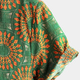 Chemise en Coton pour Homme au Style Rétro des Années 70 à Fleurs, Verte, pour l'Été, de Plage, Boho, à Manches Courtes