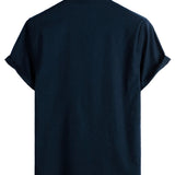 Chemise en Coton pour Homme de Couleur Unie avec Col Haut et Demi-Boutons, avec Poche à l'Avant