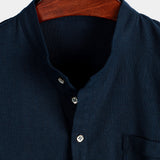 Chemise en Coton pour Homme de Couleur Unie avec Col Haut et Demi-Boutons, avec Poche à l'Avant