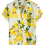 Chemise hawaïenne à manches courtes en coton avec des citrons jaunes pour hommes