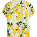 Chemise de Plage en Coton Style Hawaïen à Manches Courtes avec Motif Citron pour Hommes