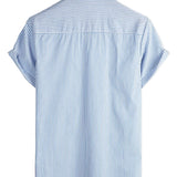 Chemise à Manches Courtes Rayée en Coton avec Poche pour Hommes