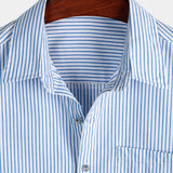 Chemise à Manches Courtes Rayée en Coton avec Poche pour Hommes