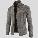 Cédric | Gilet zippé gris torsadé doublure à carreaux