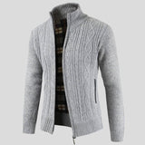 Cédric | Gilet zippé gris torsadé doublure à carreaux