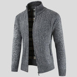 Cédric | Gilet zippé gris torsadé doublure à carreaux