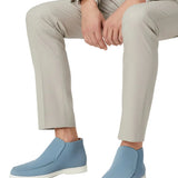 Mocassins en Suède pour Hommes – Style Slip-On Chukka, Semelle Plate – Bleu Clair