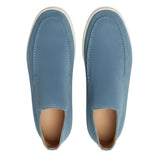 Mocassins en Suède pour Hommes – Style Slip-On Chukka, Semelle Plate – Bleu Clair