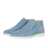 Mocassins en Suède pour Hommes – Style Slip-On Chukka, Semelle Plate – Bleu Clair