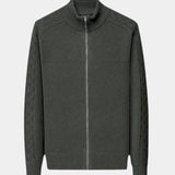 Jean-Claude | Gilet zippé vert olive à torsades