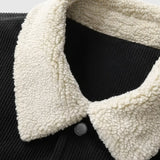 Veste en velours pour homme avec col en sherpa et pressions - Noir