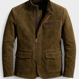 Christophe | Veste effet daim vert olive col montant