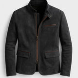 Christophe | Veste effet daim vert olive col montant