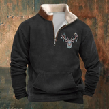 Didier | Sweat vert olive motif cerf